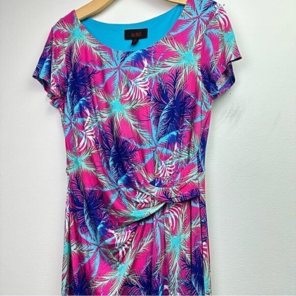 Aditi Beachy Palm Tree Printed Round Neck knotted Cap Sleeve Dress Size 12 - Picture 7 of 7
